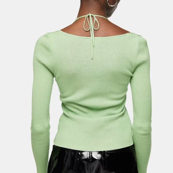 TopShop Pale Green Strappy Halter Neck Cutout Knit Top. US 8-10. - Picture 2 of 4